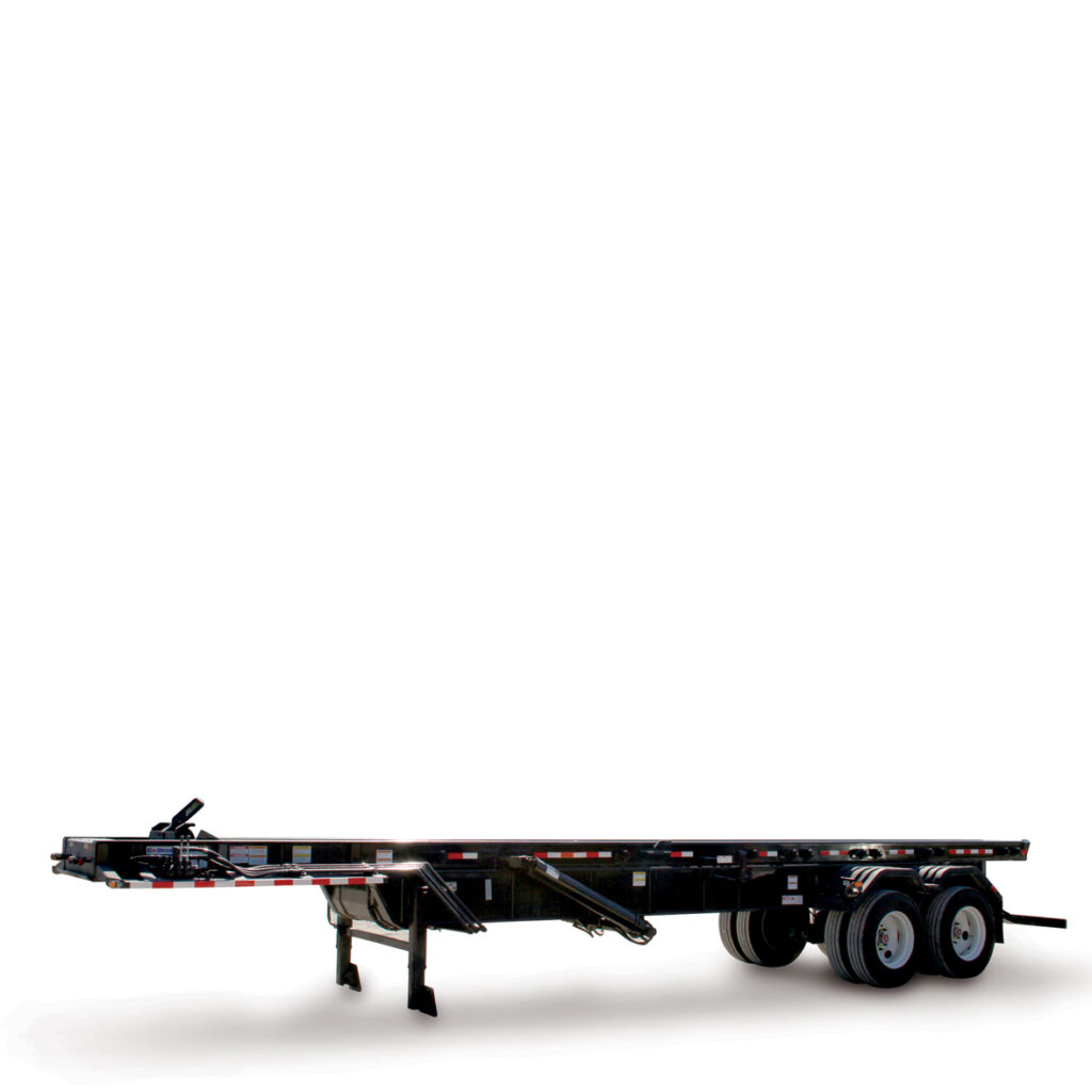 This is an image of a rolloff bin transportation trailer